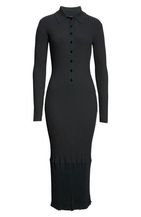 Proenza Schouler Luiza Sunburst Long Sleeve Rib Sweater Dress in Bottle Green at Nordstrom, Size X-Large