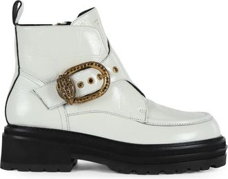 Kurt Geiger Chunky leren enkellaars met reptieleffect - Dames - Enkellaarsjes - Wit - 37 EU - Leer - Schoenen