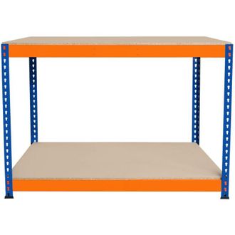 MonsterShop Banco da Lavoro Garage 120x60x90cm - 2 Ripiani, Acciaio Rinforzato, 300kg/Ripiano, Montaggio Senza Bulloni, Layout Regolabile, Piedini in Gomma