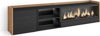 Skraut Home Skraut Home - Mueble Tv, Televisi&oacute;n, Muebles De Sal&oacute;n, Almacenaje, 212x35x50cm, Para Tv Hasta 80, Chimenea El&eacute;ctrica Xxl, Led, Estilo Moderno, Negro Y