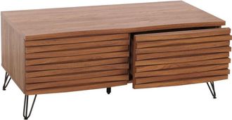 Hhg Mesa De Centro Hhg 445, Mesa De Sal&oacute;n Mesa, Dise&ntilde;o 3d 2 Cajones Mdf Metal 46x110x55cm, Aspecto Nogal