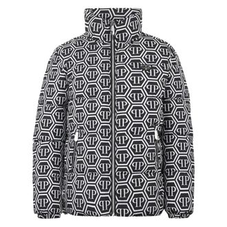 Philipp Plein Jassen, Heren, Zwart, S, Nylon, Nylon Puffer Jacket Monogram