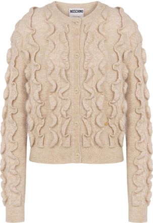 Moschino ruffled wool blend cardigan - women - Elastane/Polyamide/Mohair/Virgin Wool - 48 - Neutrals