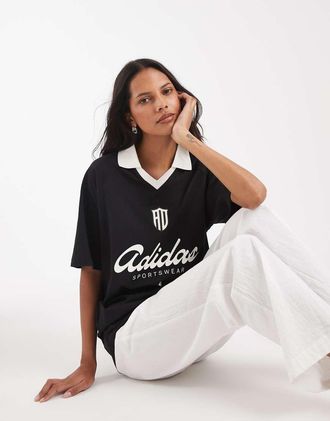 adidas Originals adidas Sportswear maglia con colletto nera-Nero