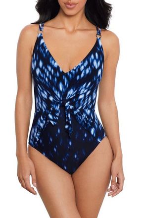 Magic Suit By Miraclesuit Indio Saki Tie Front One-Piece Swimsuit in Blue Multi at Nordstrom, Size 14