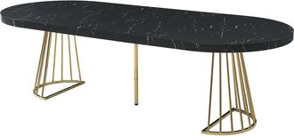 Vente-Unique Mesa de comedor extensible de 2 a 12 cubiertos de MDF y acero - Efecto m&aacute;rmol negro y Dorado - FIRELA