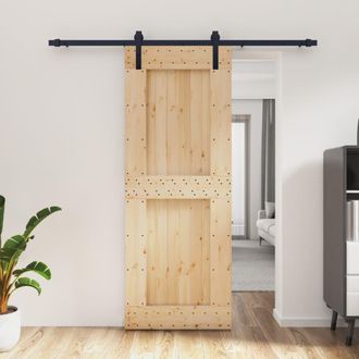 Berkfield Home Sliding Door with Hardware Set 80x210 cm Solid Wood Pine in Brown