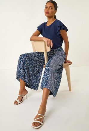 Roman Floral Print Wide Leg Culottes