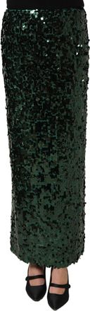 Dolce & Gabbana Womens Green Sequin High Waist Pencil Cut Midi Skirt Nylon