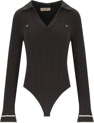 Twinset Tops, Dames, Bruin, S, Polyester, Chocolate Polo Bodysuit