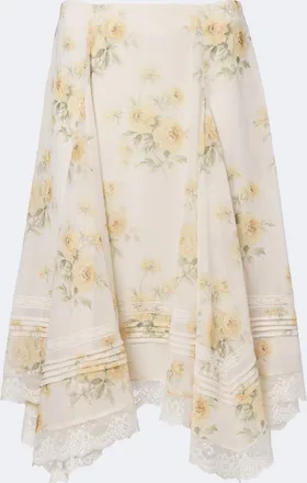 Xu Zhi Floral asymmetric lace-trimmed midi skirt