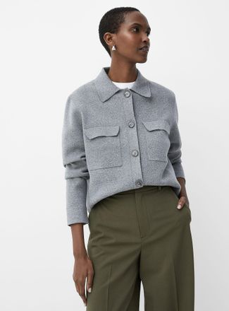 Contemporaine Womens Flap-pocket Polo Shirt-collar cardigan