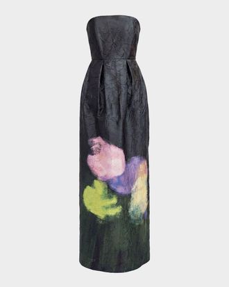 Love Birds Muse Strapless Abstract-Print Column Gown