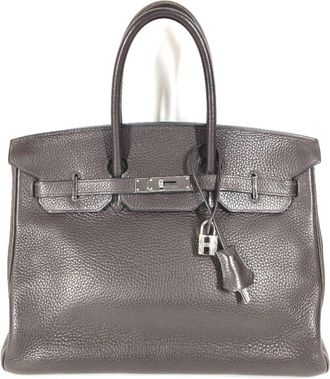 Herm&egrave;s Birkin Brown Chocolat Taurillon Clemence Leather Handbag Tote Bag (Pre-Owned)