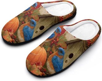Generic Birds House Autumn Bluebird Mens Slippers Comfortable And Non-slip Cotton Slipper Shoe for House