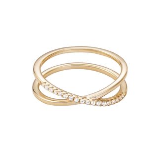Adornia 14k Gold Vermeil.925 Sterling Silver CZ Crossed Half Eternity Band Ring