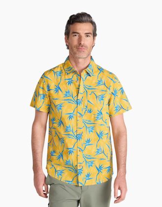 Mountain Warehouse Mens Mountain Warehouse Mens Tropical Tree Branch Short-Sleeved Shirt - Yellow/Orange - Size: 48/Regular