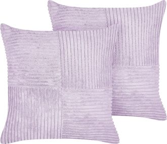 Beliani Beliani - Conjunto De 2 Cojines De Pana Violeta 43 X 43 Cm Patr&oacute;n A Rayas Moderno Millet