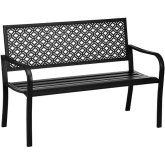 OUTSUNNY Banco De Jard&iacute;n De Acero Banco Exterior De 2 Plazas Con Respaldo Decorativo Estampado Para Terraza Balc&oacute;n Patio Carga 240 Kg 127x63x83 Cm