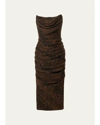 Carolina Herrera Strapless Leopard Chiffon Knee-Length Dress