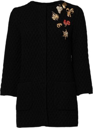 Dolce & Gabbana Luxe Cashmere Versierde Jas Knoopsluiting - Dames - Cashmere truien - Zwart - 2XS - Kasjmier - Truien & Vesten