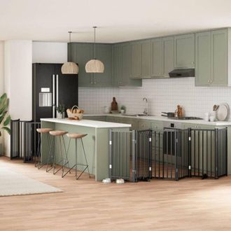 vidaXL vidaXL Cancello Cani Porta Pieghevole Nero 12 Pannelli 600 cm Pioppo