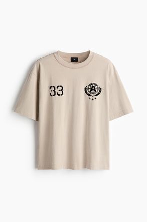 H&M T-Shirt in Loose Fit mit Print - Beige