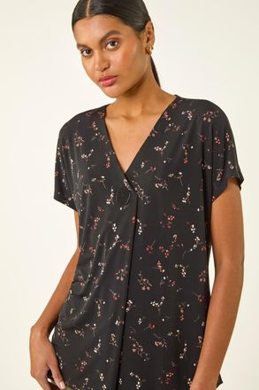 Roman Floral Print V-Neck Top
