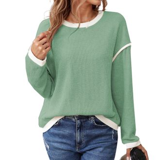 Generic Womens Jumpers Round Neck Color Block Loose Fitted Long Sleeve Knit Top for Casual Wear Comfortable Fit Womens Sweater