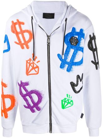 Philipp Plein Dollar Sign hooded jacket - White