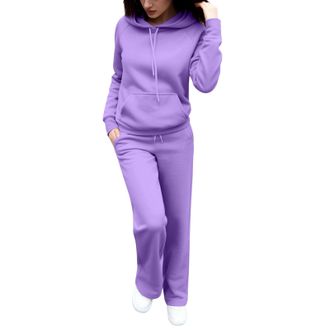 Generic Airport Outfit Women Tracksuit Womens Full Set 2 Piece Co Ord Sets Solid Color Hoodie and Jogger Sweatpants Casual Jogging Sweat Suits Baggy Y2k Loung