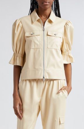 Cinq &agrave; Sept Holly Ruffle Faux Leather Jacket in Dune at Nordstrom Rack, Size X-Small