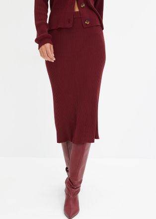 Bonprix Strickrock BONPRIX, Damen, Gr. 52/54 (XXL), rot (rubinrot), Strick, Obermaterial: 80% Viskose, 20% Polyamid, unifarben, k&ouml;rpernah 3/4-L&auml;nge, R&ouml;cke Str