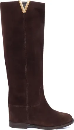 Via Roma 15 V-detail suede boots - women - Leather/Rubber/Fabric/Leather - 36 - Brown