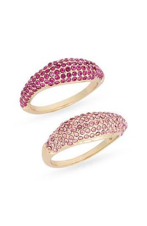 Nordstrom Rack Set of 2 Pav&eacute; Crystal Domed Rings in Pink Multi- Gold at Nordstrom Rack, Size 7