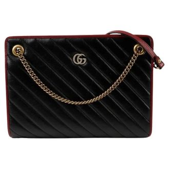 Gucci Pre-owned Cross Body Bags, female, Black, Size: ONE SIZE Pre-owned GG Marmont Chain Shoulder Bag