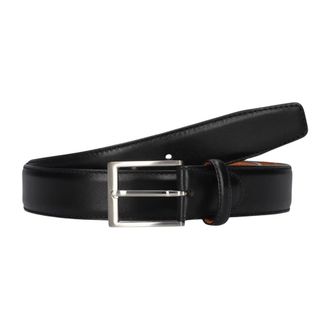 Magnanni Zwarte Leren Riem met Zilveren Gesp - Heren - Accessoires - Zwart - Maat: 115 CM Leer