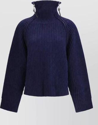 Ganni merino wool oversized zip neck sweatshirt
