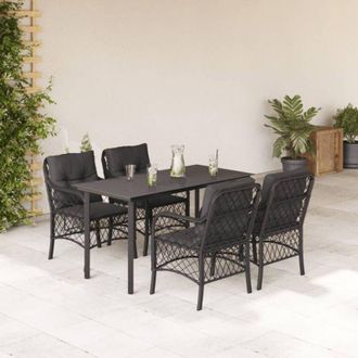 vidaXL Set De Muebles Jard&iacute;n 5 Pzas Con Cojines Rat&aacute;n Sint&eacute;tico Negro Vidaxl