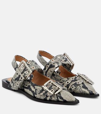 Ganni Snake-effect faux leather ballet flats