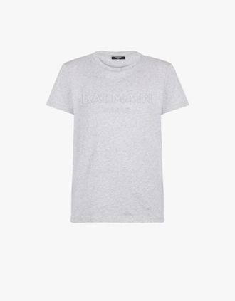 Balmain Mens Embossed Logo T-Shirt - Grey - Size: 38