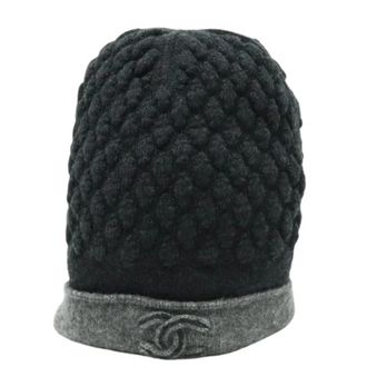 Chanel Pre-owned Coco Mark Gebreide Muts Kasjmier Zijde - Dames - Vintage Accessoires - Grijs - ONE Size - Kasjmier - Vintage