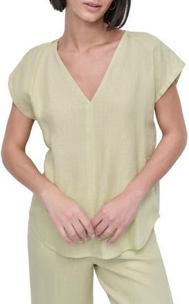 DKNY V-Neck Linen Top in Tea Green at Nordstrom Rack, Size X-Small