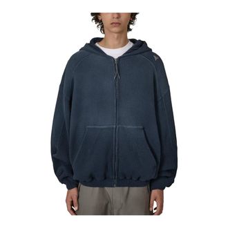 Roa Bee Sun Faded Waffle Zip Up Hoodie - Heren - Vesten met rits - Blauw - XL - Katoen - Hoodies & sweatvesten