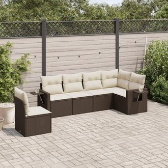 vidaXL Set Sof&aacute;s De Jard&iacute;n 6 Piezas Y Cojines Rat&aacute;n Sint&eacute;tico Marr&oacute;n Vidaxl