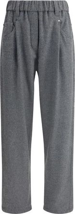 Brunello Cucinelli Baggy Flanellen Broek - Dames - Straight fit broeken - Grijs - XL - Wol - Broeken
