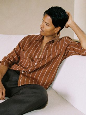 Reiss Tobacco & white Linen Striped Regular-fit Shirt, Xxl