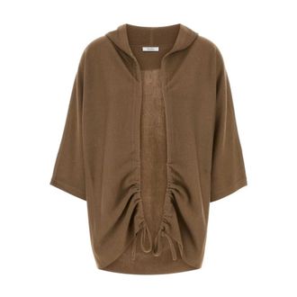 Max Mara Hooded Cardigan with Ruched Front - female - Max Mara - Cardigans - Brown - S - Knitwear