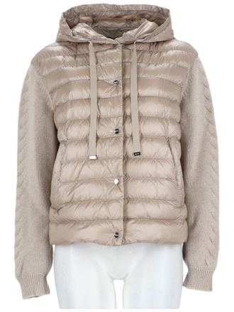 Herno Lightweight Quilted Nylon Hooded Jacket with Cable Knit Sleeves