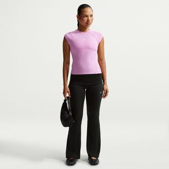 Nike Womens Nike Sportswear Chill Knit Mid-Rise Tight Ribbed Pants in Black | IF0240-010